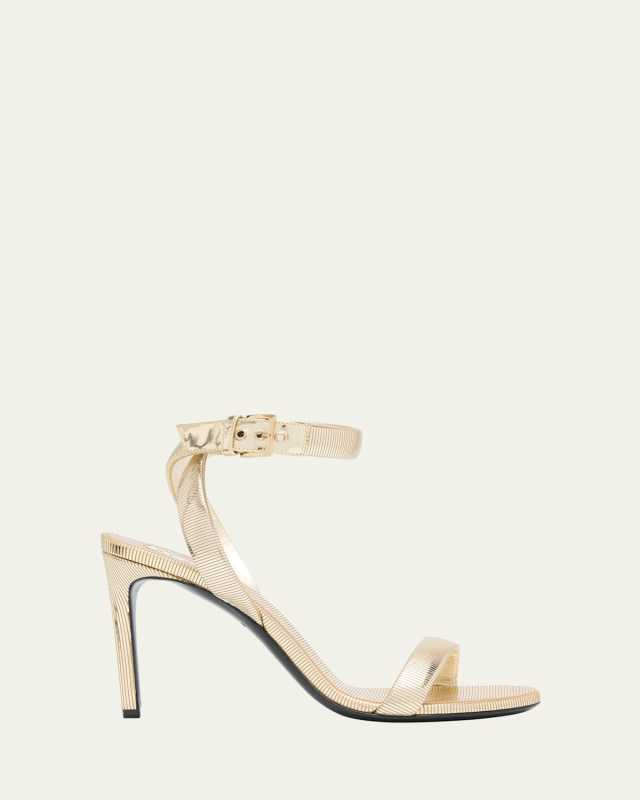 Metallized Leather Ankle-Strap Sandals